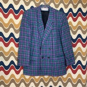 Evan Picone Purple and Green Plaid Blazer